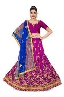 Purple embroidered Art Silk semi stitched lehenga