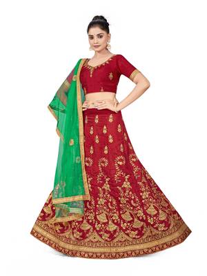 Maroon embroidered Art Silk semi stitched lehenga 2