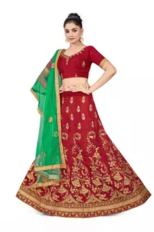 Maroon embroidered Art Silk semi stitched lehenga