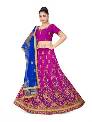 Purple embroidered Art Silk semi stitched lehenga 2