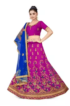 Purple embroidered Art Silk semi stitched lehenga