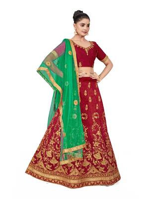Maroon embroidered Art Silk semi stitched lehenga 4