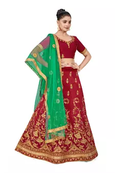 Maroon embroidered Art Silk semi stitched lehenga