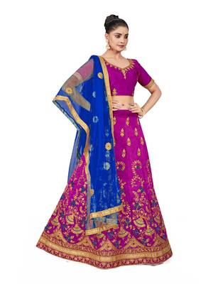 Purple embroidered Art Silk semi stitched lehenga 4