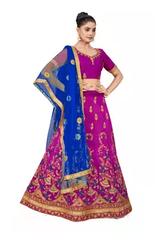 Purple embroidered Art Silk semi stitched lehenga
