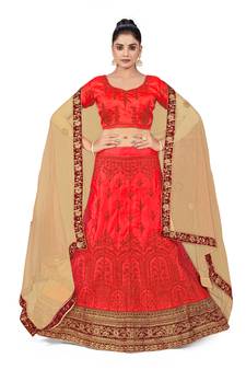 Light-red embroidered Art Silk semi stitched lehenga