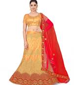 Beige embroidered Art Silk semi stitched lehenga