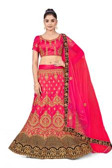 Pink embroidered Art Silk semi stitched lehenga