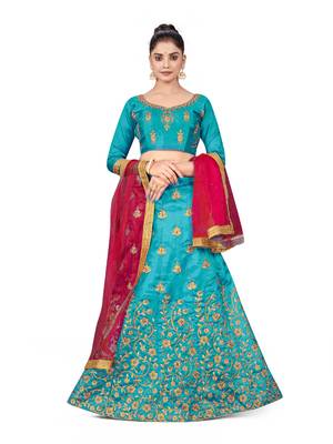 Sky-blue embroidered Art Silk semi stitched lehenga 1