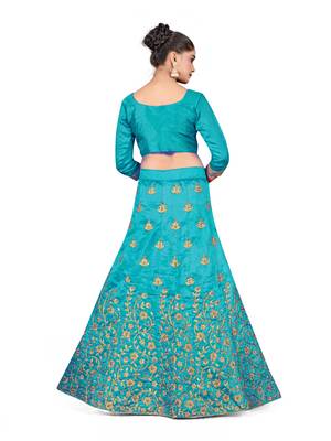 Sky-blue embroidered Art Silk semi stitched lehenga 3