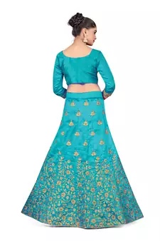 Sky-blue embroidered Art Silk semi stitched lehenga