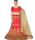 Light-red embroidered Art Silk semi stitched lehenga