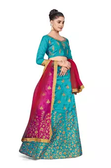 Sky-blue embroidered Art Silk semi stitched lehenga