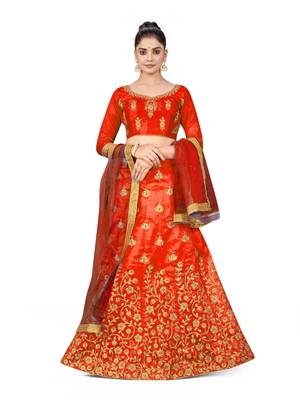Light-red embroidered Art Silk semi stitched lehenga 1