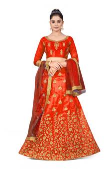 Light-red embroidered Art Silk semi stitched lehenga