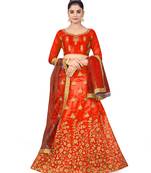 Light-red embroidered Art Silk semi stitched lehenga
