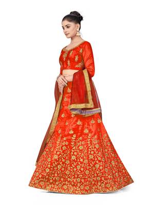 Light-red embroidered Art Silk semi stitched lehenga 2