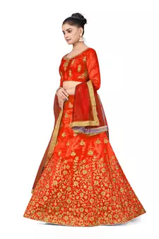 Light-red embroidered Art Silk semi stitched lehenga
