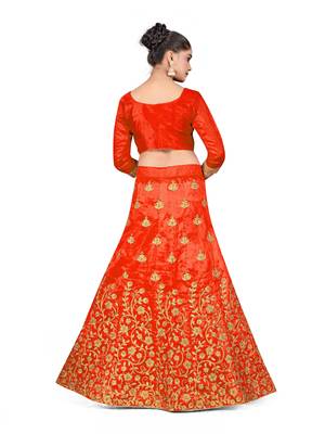 Light-red embroidered Art Silk semi stitched lehenga 3