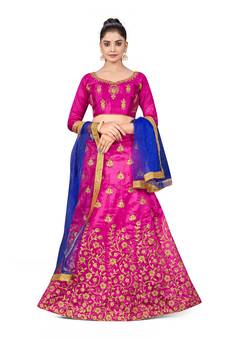 Purple embroidered Art Silk semi stitched lehenga