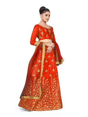 Light-red embroidered Art Silk semi stitched lehenga 4