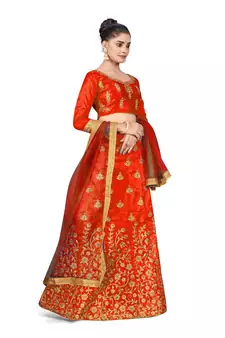 Light-red embroidered Art Silk semi stitched lehenga
