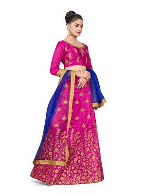 Purple embroidered Art Silk semi stitched lehenga 4