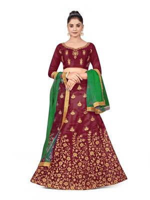 Maroon embroidered Art Silk semi stitched lehenga 1