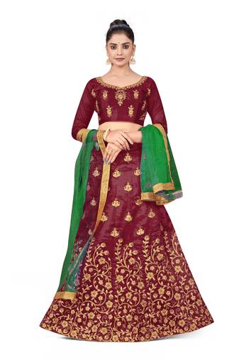 Maroon embroidered Art Silk semi stitched lehenga