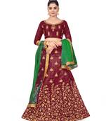 Maroon embroidered Art Silk semi stitched lehenga