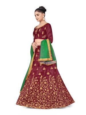 Maroon embroidered Art Silk semi stitched lehenga 2