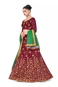 Maroon embroidered Art Silk semi stitched lehenga