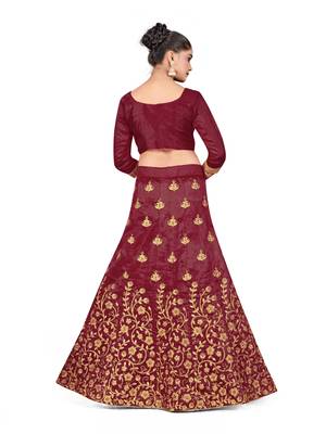 Maroon embroidered Art Silk semi stitched lehenga 3