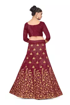 Maroon embroidered Art Silk semi stitched lehenga