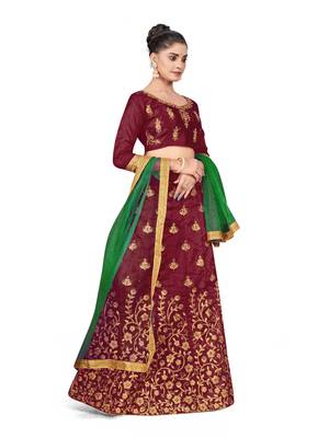 Maroon embroidered Art Silk semi stitched lehenga 4