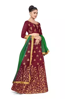 Maroon embroidered Art Silk semi stitched lehenga