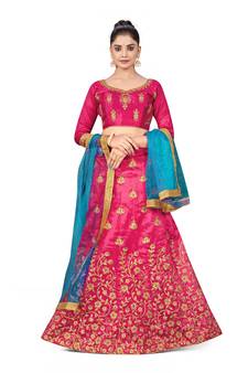 Pink embroidered Art Silk semi stitched lehenga