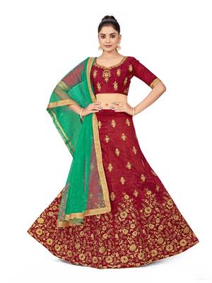 Maroon embroidered Art Silk semi stitched lehenga 1