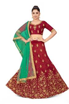 Maroon embroidered Art Silk semi stitched lehenga