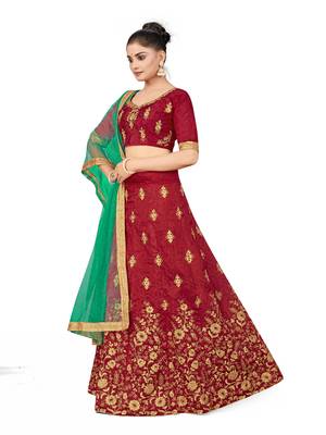 Maroon embroidered Art Silk semi stitched lehenga 2