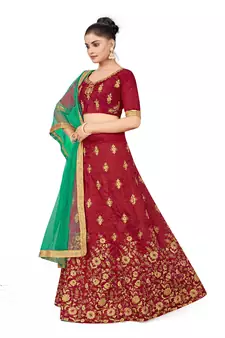 Maroon embroidered Art Silk semi stitched lehenga