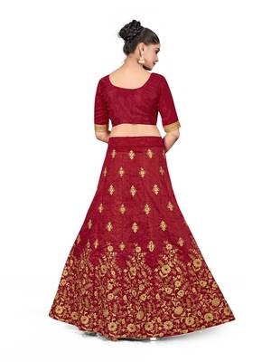 Maroon embroidered Art Silk semi stitched lehenga 3
