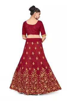 Maroon embroidered Art Silk semi stitched lehenga