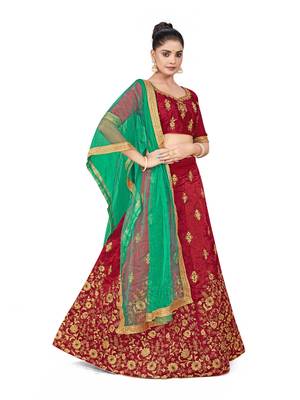 Maroon embroidered Art Silk semi stitched lehenga 4