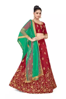 Maroon embroidered Art Silk semi stitched lehenga
