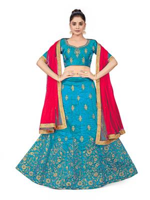 Sky-blue embroidered Art Silk semi stitched lehenga 1