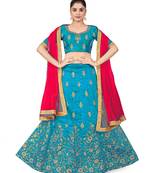 Sky-blue embroidered Art Silk semi stitched lehenga