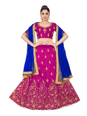Purple embroidered Art Silk semi stitched lehenga 1