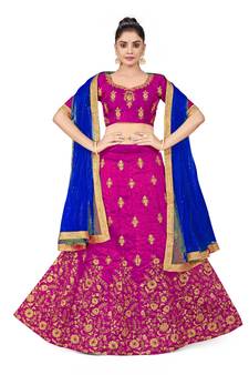 Purple embroidered Art Silk semi stitched lehenga