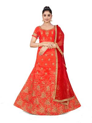 Light-red embroidered Art Silk semi stitched lehenga 1
